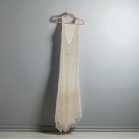 Lulus Glamourous Ever After White Sequin Beaded Backless Maxi Dress Size Small - Picture 3 of 11